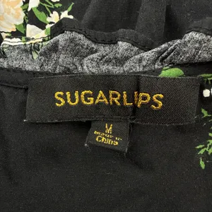 Sugarlips Black Emery Floral‎ Split Neck Ruffle Sleeve Cotton Top Medium Womens thumbnail 8
