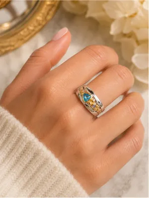 NEW Sterling Silver Ring with Blue Topaz & Tanzanite Simulated Stones Size 7 thumbnail 4