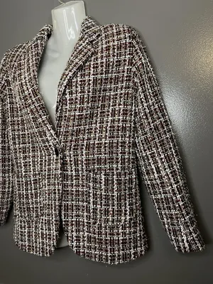 Mi Ami Blazer Womens Small Multicolor Tweed Check One Button Lined Notch Lapel thumbnail 3