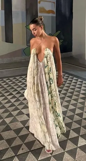 Zara Floral Halter Dress flowy summer casual vacation bohemian thumbnail 4