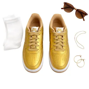 Nike Air Force 1 Low GS Metallic Gold Leather Sneakers 7Y Women's 8.5 Shoes GUC thumbnail 2
