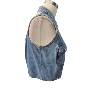 Vintage 90s Unionbay Cropped Denim Vest Snap Front Blue Jean Women's S/M Y2K thumbnail 3