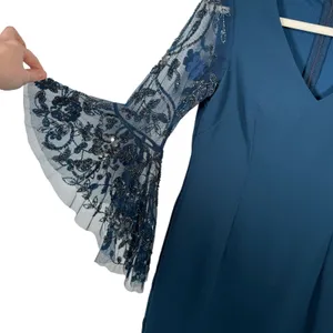Adrianna Papell Blue Sequin Bat Wing Dress V-Neck Elegant‎ Event Party Womens 6 thumbnail 3