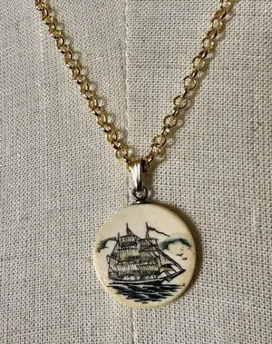 Sailing ships small circle pendant necklace thumbnail 1