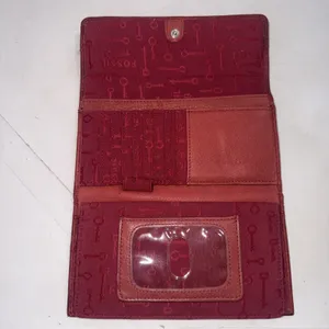 Fossil Red Leather Wallet Long Live Vintage Cards Cash Coin Checkbook Zip & Snap thumbnail 6