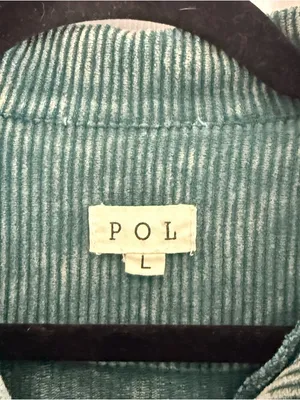 POL Vintage Wash Corduroy Jacket‎ Distressed Green Button Jean Jacket size Large thumbnail 4