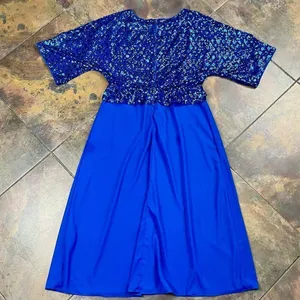 Grace Karin Royal Blue Dress Sequin Top Batwing Sleeves Solid Skirt Large thumbnail 12