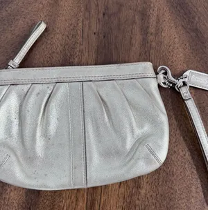 Coach Silver Pleated Leather Small Wristlet thumbnail 1