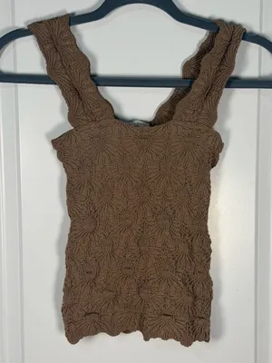 Altar'd State Intimates Brown Smocked Textured Cami Tank Top thumbnail 1