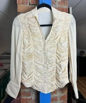 Vintage 100% Silk Ivory Pleated Button Down thumbnail 1