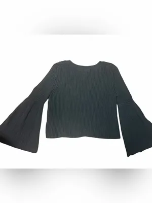Free People Black Bell Sleeve V Neck Cotton Knit Sweater Medium 70s Cropped thumbnail 5