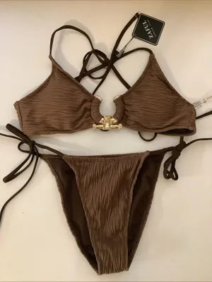ZAFUL Women's Size Small Cutout Bikini Textured Metal High Leg Cheeky Two-Piece thumbnail 3