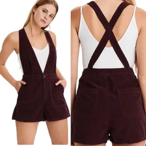 American Eagle • burgundy corduroy overall shorts romper shortalls maroon romper thumbnail 12