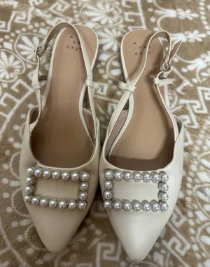 a new day Cream Pearl-Embellished Pointed Slingback Flats thumbnail 1