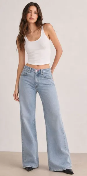 Y2K Edikted Jeans Womens XS Flare Wide Leg Bootcut Mid Rise Light Denim Wash thumbnail 1