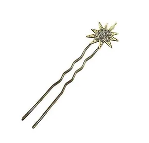 Crystal Gold Tone Celestial Starburst Bridal Hair Pin Rhinestones 5" long thumbnail 1