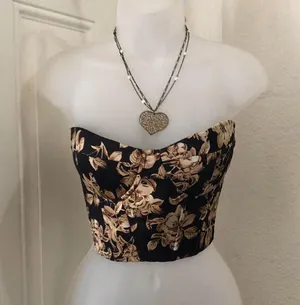 Whimsygoth Black gold floral corset sweetheart bustier top blouse shirt #evening #party #formal #glam thumbnail 6
