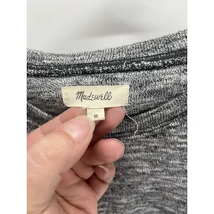 Madewell crewneck sweatshirt gray marled slub knit balloon sleeves‎ cropped M thumbnail 2