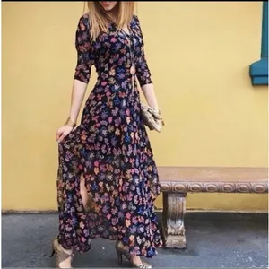 Anthro HD in Paris Maxi Dress‎ Womens US 4 Sheer Floral Chiffon Cottage Peasant thumbnail 12