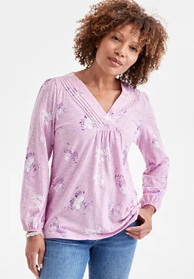 Style & Co. Floral Pintuck V-Neck Knit Top thumbnail 1