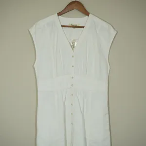 Madewell Size 10 Shirtdress White Denim Button Front Sleeveless V-Neck Capsleeve thumbnail 2