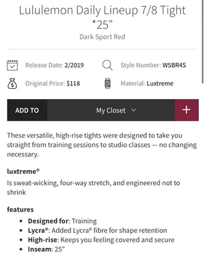 Lululemon Daily Lineup 7/8 Tight *25" Dark Sport Red 6 thumbnail 12