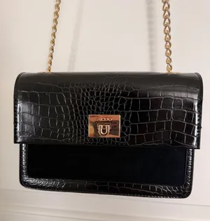ALDO Black Croc-Embossed and Suede Crossbody Bag with Gold Tone Hardware thumbnail 1