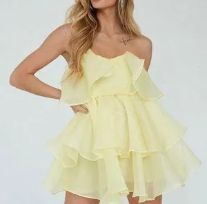 ShopTripleThreads Yellow tiered mini dress Size M thumbnail 1