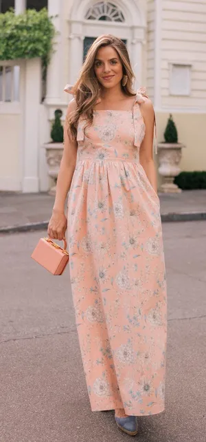 Gal Meets Glam Anthropologie Pink Floral Square Neck Maxi Dress NWT Size 2P thumbnail 1