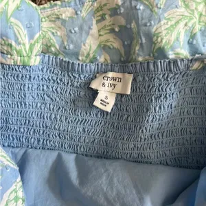 Crown & Ivy Blue and Green Leaf Print Dress thumbnail 2