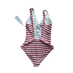 Southern Tide Very Berry Pink Stripe Lace Front One Piece Swimsuit M NWT thumbnail 2
