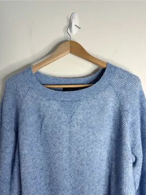 J. Crew Heathered Light Blue Waffle Knit Wool & Alpaca Blend Crew-neck Sweater S thumbnail 5