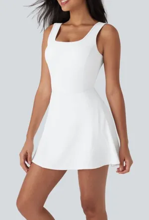 NWOT Halara White SoftlyZero Airy U Neck 2-in-1 Pocket Mini Active Dress thumbnail 1