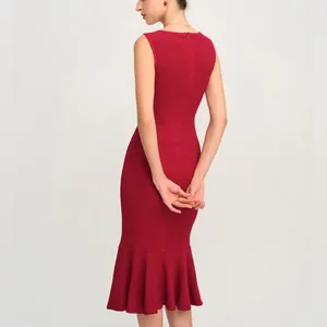 Rihoas Red V Neck A-Line Midi Dress thumbnail 4