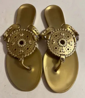 JACK ROGERS Sandals Flip Flops Gold Thong Jelly Rubber Flats Slip On thumbnail 1