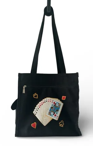 Black Canvas Playing Cards Graphic Tote Bag Whimsigoth Festival Streetwear thumbnail 1