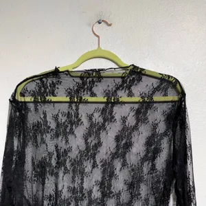 Black Lace Sheer Long Sleeve Boatneck Top Sz L NWT thumbnail 11
