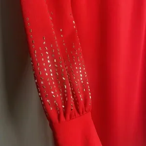 Calvin Klein Red Beaded Sleeve‎ Sheath Midi Dress Size 6 Holiday Party Cocktail thumbnail 2