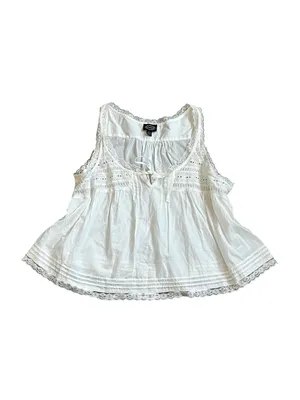 White Cotton Eyelet Lace Top Tie Front Cottagecore Dainty Feminine Prairie thumbnail 2