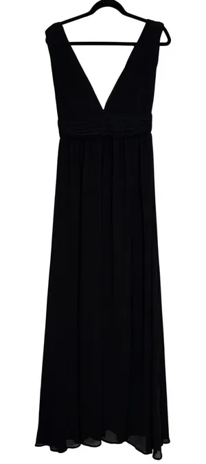 Lulus Black Deep V Neck‎ Empire Waist Maxi Dress Slit Size S thumbnail 1