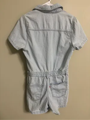Levis Light Wash Denim Heritage Romper Button Front Short Sleeve Jumpsuit Small thumbnail 2