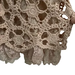Baby pink BoHo fairycore‎ coquette crochet floral lace tank sweater women’s L￼ thumbnail 8