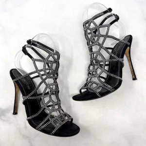 Sergio Rossi Vintage Y2K Studded Spider Web Strappy Sandal Heels Black Widow 36 thumbnail 7