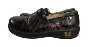 Alegria Keli Work Burgundy Floral Leather Women Clogs Size 37 Slip On thumbnail 1
