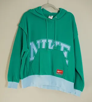 Nike Womens Size Large Green Blue Hoodie Sweatshirt Excellent Colorblock Varsity thumbnail 1