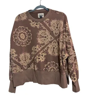 American Eagle Sweatshirt Lived-In Paisley Mauve Boho Side Slit XS thumbnail 1