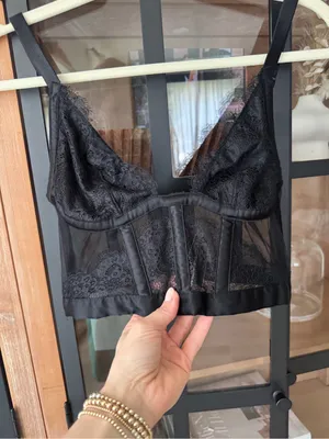 Victoria's Secret lace corset bra longline bustier structured mesh panels vneck thumbnail 2