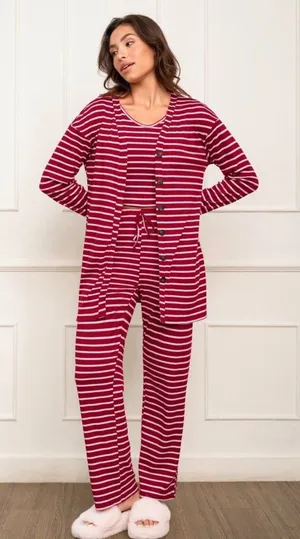 NWT Cupshe Red Striped 3-Piece Pajama Set - Size: Medium thumbnail 1