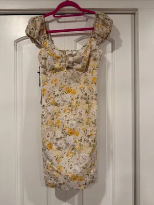 Astr Cream Floral Sweetheart Mini Dress with‎ Yellow Accents small nwt thumbnail 2