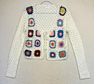 Luna‎ Ivy Cardigan Sweater Womens Medium Crochet Granny Square Boho Hippie Indie thumbnail 1